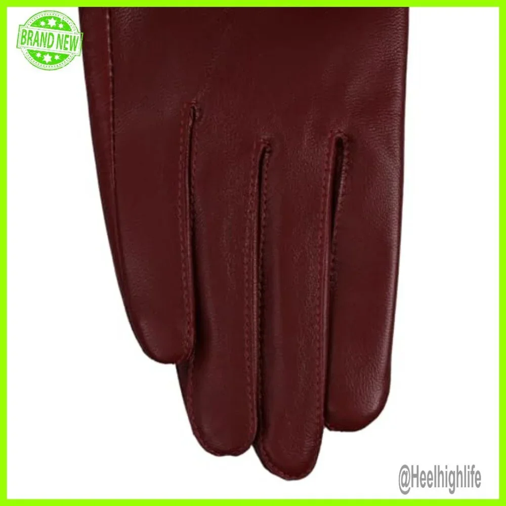 Genuine Lambskin Leather Gloves with Fox Fur Trim, Velvet Lined, Winter Driving